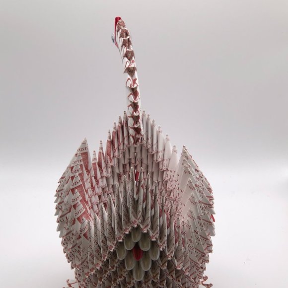 Origami PAPER Swan Basket White Red Accents Spring Easter Decor Folk Art Large - Picture 9 of 14